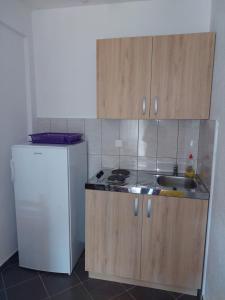 a small kitchen with a sink and a refrigerator at Apartments Ivana in Ulcinj +41 photos