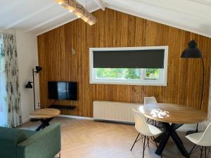 En TV eller et underholdningssystem på Villa Frederik with sauna in Winterswijk