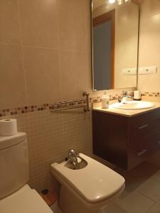 uma casa de banho com um WC, um lavatório e um espelho. em Apartamento Molino em Almeria