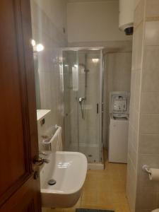 a bathroom with a shower and a white sink at Giulietta Apartments City Centre Verona in Verona