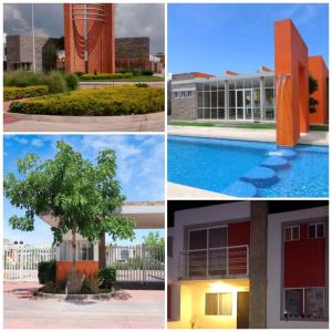 quatre photos différentes d'un bâtiment et d'une piscine dans l'établissement hermosa casa en coto privado especial para ti y tu familia, à Tepic