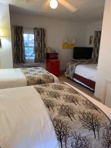 ein Hotelzimmer mit 2 Betten und einem Fenster in der Unterkunft Sun Shine in Wildwood