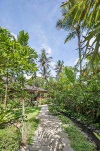 a path through a garden with palm trees at Korurua Dijiwa Ubud in Ubud