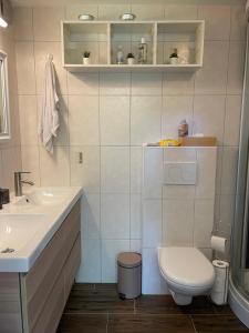 a bathroom with a toilet and a sink at Appartement 2-pieces à Verbier in Verbier