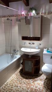 a bathroom with a sink and a tub and a toilet at Rofla Serneus in Klosters Serneus