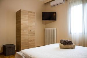 a bedroom with a bed and a dresser with a television at Paradise of Meteora B in Kastrákion