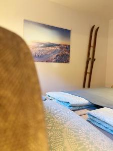 Ein Bett oder Betten in einem Zimmer der Unterkunft Ferienwohnung im Chalet Scheibenberg