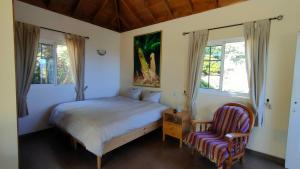 1 dormitorio con 1 cama, 1 silla y ventanas en Iraña del bosque en Breña Baja