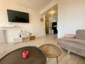Televízia a/alebo spoločenská miestnosť v ubytovaní Les terrasses d'iéna - 2 chambres avec parking privé
