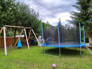 two swings and a trampoline in a yard at CASA HAIDUCILOR SATIC in Rucăr