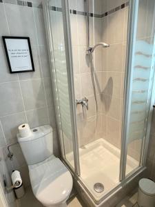 a bathroom with a shower with a toilet and a shower at ☆ Les pieds sur terre ☆ tout confort ☆ NETFLIX ☆ in Metz +20 photos
