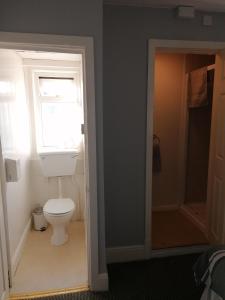 a bathroom with a toilet and a window at The Kirkview in Blackpool