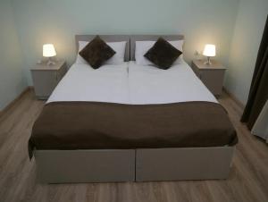 una camera da letto con un letto grande con due comodini di Luxury Apartment at Pirosmani 22 in central Borjomi a Borjomi