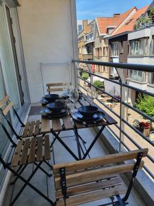 En balkon eller terrasse på stevans place