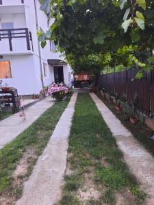 a yard with a sidewalk and a fence at Casa Lica in Căciulata