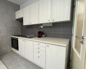 Kuchyň nebo kuchyňský kout v ubytování Apartmán s vybavením a zahrádkou