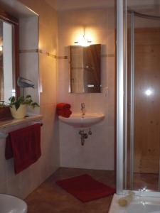 a bathroom with a sink and a shower at Ferienwohnung Boarbichlhof in Schenna