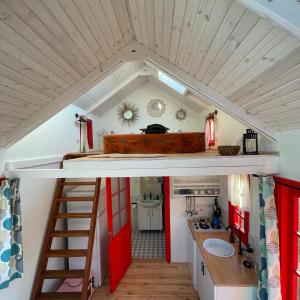a tiny house with a loft bed and a kitchen at Vivus Terra in Yaylalı