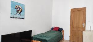1 dormitorio con 1 cama y TV de pantalla plana en Apartment Green House - Old Town, en Bratislava