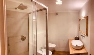 een badkamer met een douche, een toilet en een wastafel bij Lo Micho - Le Four des Alpes in Rhemes-Saint-Georges