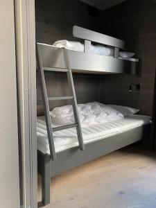 - łóżko piętrowe z drabiną w pokoju w obiekcie Fresh leilighet midt i Beitostølen sentrum w mieście Beitostøl