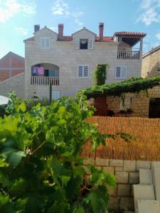 une maison en arrière-plan avec une bande de plantes dans l'établissement Apartments Banic, à Postira