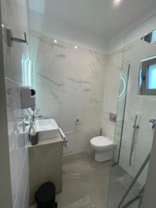 a bathroom with a toilet and a sink and a shower at ONDE BLU in Khránoi +44 photos