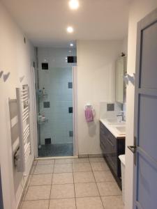 a bathroom with a shower and a sink at Castel&Letti in Agde