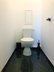 een badkamer met een wit toilet in een kamer bij Apartment with Disneyland view! in Chessy