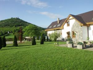 a house with a green lawn next to a building at Penzión Réva in Turna nad Bodvou