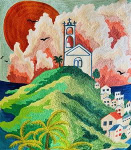 a painting of a church on top of a hill at Selene in Armenistis