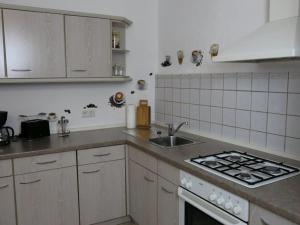 kuchnia ze zlewem i kuchenką w obiekcie Ferienhaus Ochsenauge w mieście Weimar