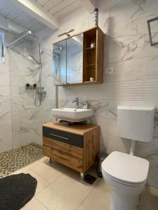 ein Bad mit einem WC und einem Waschbecken in der Unterkunft Bovec Relax in Bovec