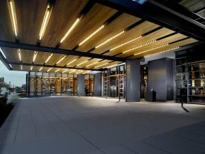 a large building with lights on the outside at Omni Louisville Hotel in Louisville