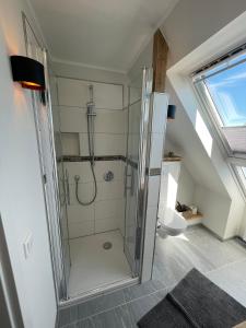 a bathroom with a shower and a toilet at Sanfte Brise-ideal für e-biker in Landkirchen