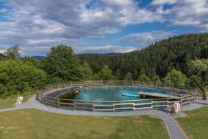 uma piscina no meio de uma floresta em Lake Cottage - Koča ob jezeru em Nazarje