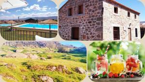 uma colagem de fotos de uma casa e uma piscina em Casa Rural El Robledo em Muñotello
