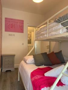 ein Schlafzimmer mit einem Etagenbett mit einer Leiter in der Unterkunft 13 Eyre Square Lane in Galway