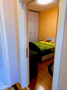 a small bedroom with a bed and a closet at Stan na dan J & M in Vršac