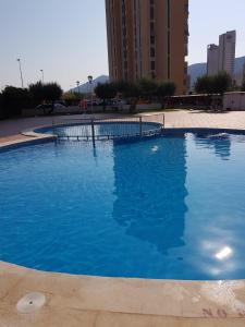 una grande piscina blu in una città di Anna’s apartment a Benidorm