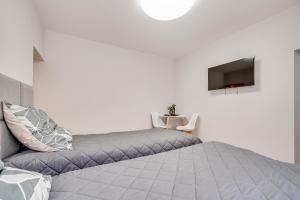 um quarto com uma cama e uma televisão na parede em Central Platinum Apartments 20 em Rybnik