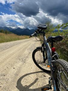 a bike parked on the side of a dirt road at La Stermin in Viştea de Sus