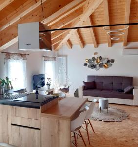 Il comprend une cuisine et un salon avec une table et un canapé. dans l'établissement La Fassina, à Valdobbiadene