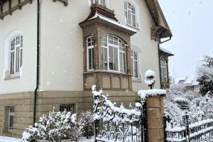 a snow covered fence in front of a house at Stadtvilla Jelena Mengen in Mengen