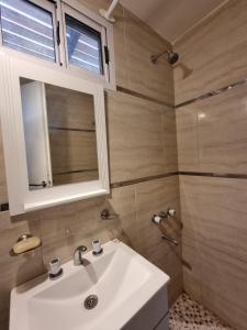 une salle de bains avec un lavabo blanc et un miroir dans l'établissement La Vikinga, à Buenos Aires