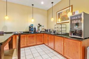 a kitchen with wooden cabinets and a counter top at Best Western Clearlake Plaza in Springfield