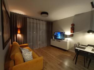 Televízia a/alebo spoločenská miestnosť v ubytovaní Apartament Amber - AZW Gdańsk