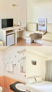 Cette chambre comprend un lit et une télévision. dans l'établissement โรงแรมเอสซีเรสซิเดนซ์ มุกดาหาร, à Mukdahan