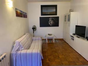 Kleines Zimmer mit einem Bett und einem TV in der Unterkunft Appartamento il Leone in Empoli
