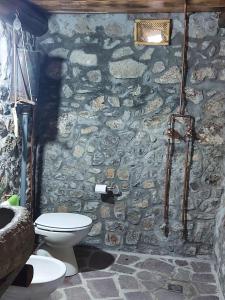 La salle de bains en pierre est pourvue de toilettes et d'un lavabo. dans l'établissement agriturismo u zu peppino, à Lipari